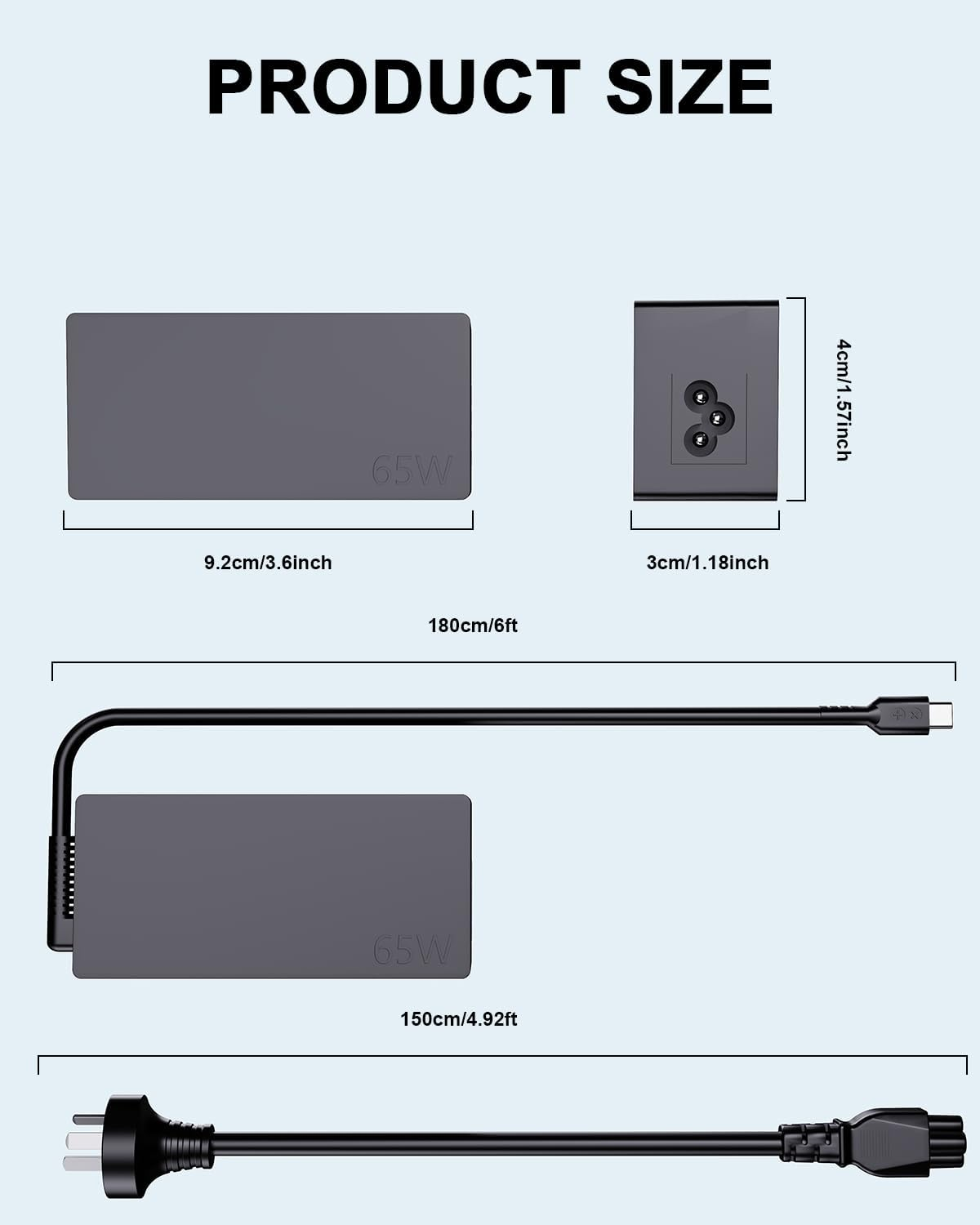 USB C Laptop Charger, 65W Fast Chromebook Charger for HP, Lenovo, Acer, Dell, Samsung, Asus Type C Power Adapter image number 3