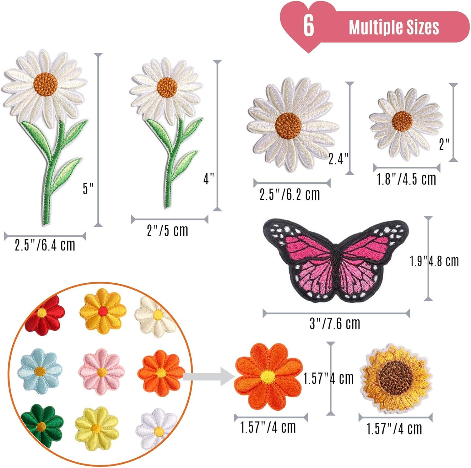 Embroidered Iron on Patch for Clothing,Sunflowers Butterfly Iron on Patches Set,Large Size Cute Decoration Embroidered Patches Pack for Jeans,Bags, Clothing, Arts Crafts DIY (Mix) - Flower image number 3