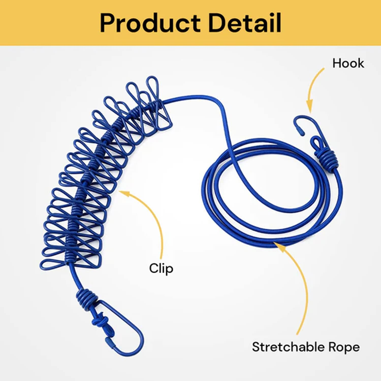 EZONEDEAL Portable Travel Clothesline, Retractable Adjustable Clothesline with 12 Clothespins, Camping Outdoor RV Accessories for Hotel, Apartment, Indoor, Outdoor image number 5