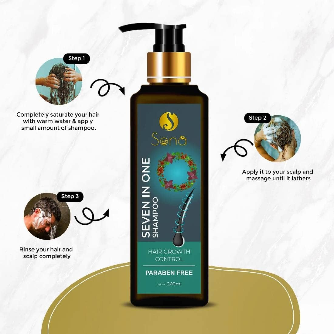 Sona Healthcare 7 in 1 Shampoo with Banana Extract, Ginger Extract and Vitamin E, No Paraben 200 Ml image number 3