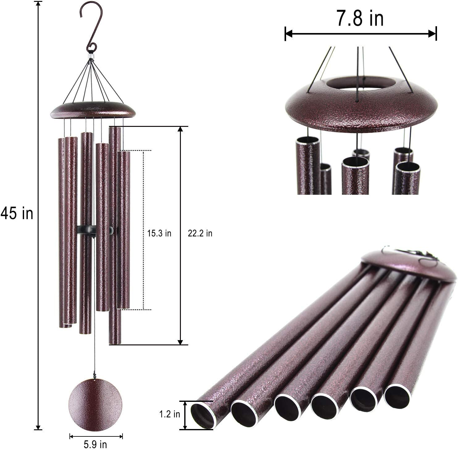 ASTARIN Wind Chimes Outdoor Deep Tone, 45 Inch Bronze, 6 Heavy Tubes, Memorial Wind Chimes for Garden Hanging D&eacute;cor, Sympathy Gifts - Copper image number 2