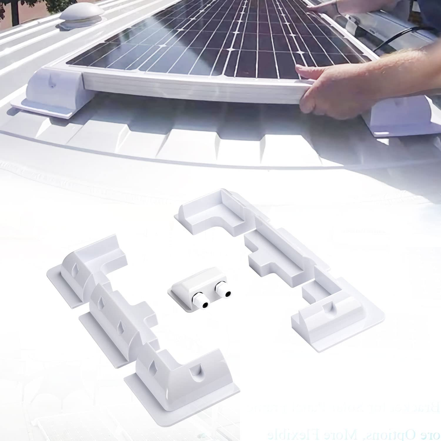 Solar Panel Corner Mounting Brackets ABS Drill-Free Solar Panel Brackets Roof Mount Kit with Cable Entry Gland Housing Mount for RV, Caravan, Vehicle, Camper Vans, Sheds, Garages (White, 7Pcs) image number 2