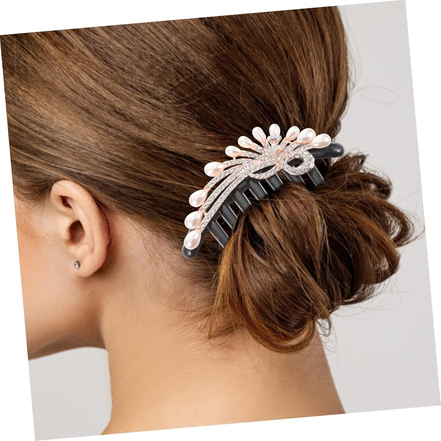 7 Teeth Pearl Crystal Rhinestone Floral Hair Side Comb, 2Pcs 7 Teeth Hair Side Combs Crystal Vintage Headpieces Hair Tools Pins for Women image number 2