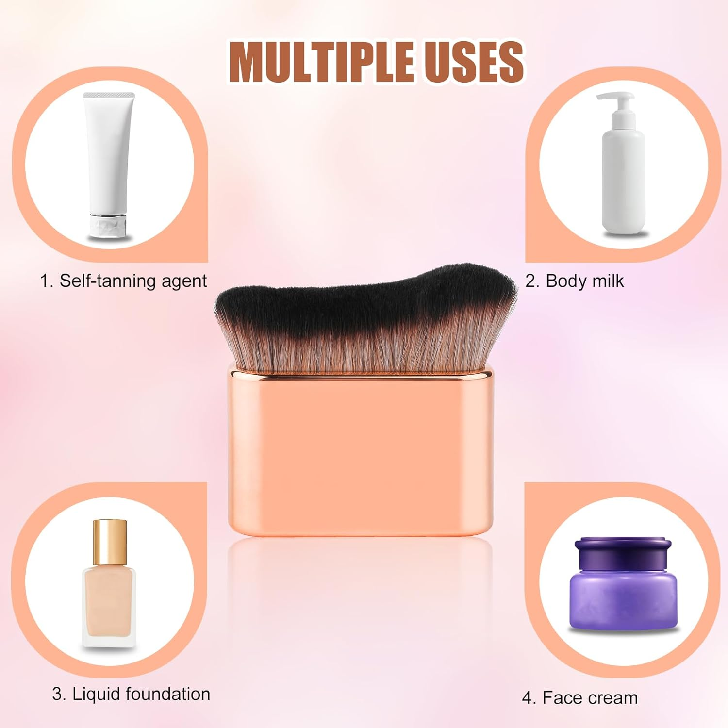 Self Tanning Brush, Soft Self Tanner Brush Applicator Portable Tanning Brush Foundation Body Makeup Brushes for Face and Body (Rose Gold) image number 5