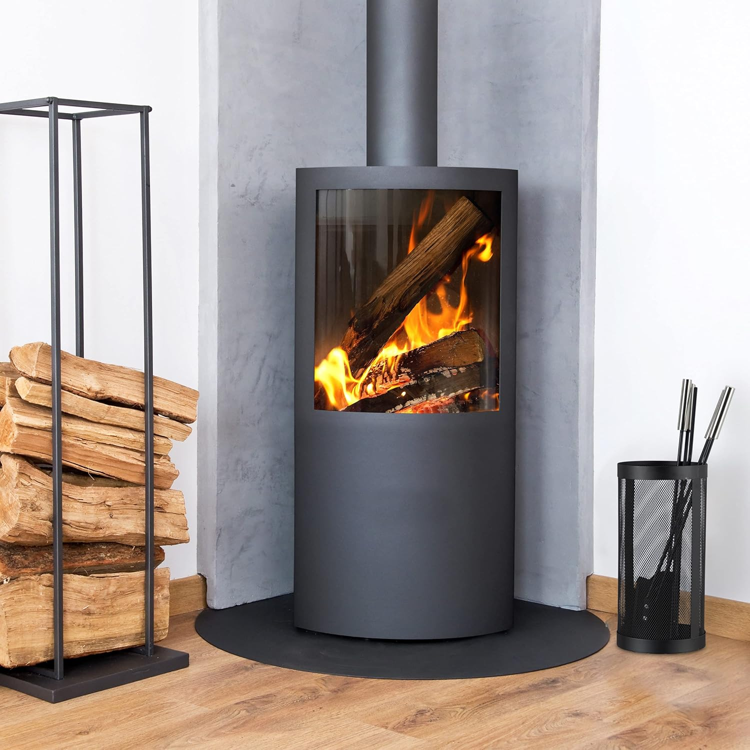 Relaxdays Modern Cast Fire Irons. 5-Piece Fireplace Companion Set with Shovel, Broom, Poker, Tongs and Stand, Black, 17 X 17 X 35 Cm image number 3