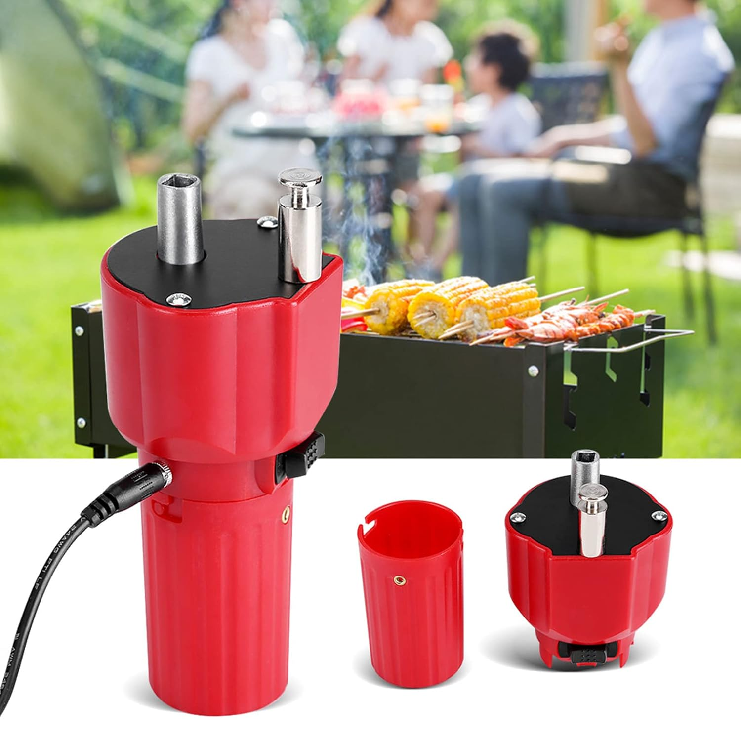 Barbecue Rotator Electric Motor, Red Small Motor with USB Wire, Low Noise for Roast Bracket Holder Part, Easy to Use, Portable, Metal Material image number 6
