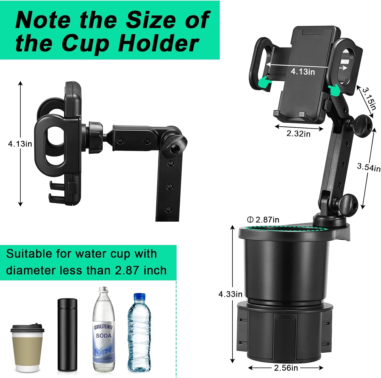 This Hill Cup Holder Expander for Car 360&deg; Rotation Cup Holder Phone Mount Compatible with Iphone/Samsung All Smartphones image number 3