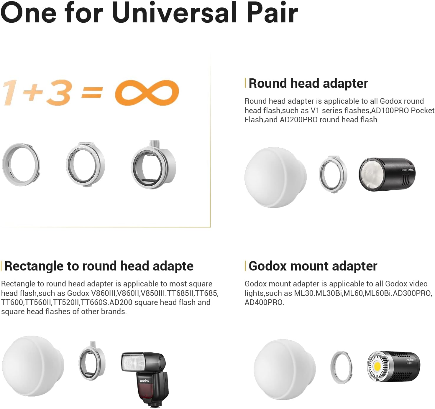 Godox ML-CD15 Foldable Dome Diffuser Kit with 3 Adapters for Godox ML30 Ml30Bi ML60 Ml60Bi & Ad100Pro AD200 AD200PRO & V1 V860III V860II V850III TT685II TT685 Series Flash image number 3