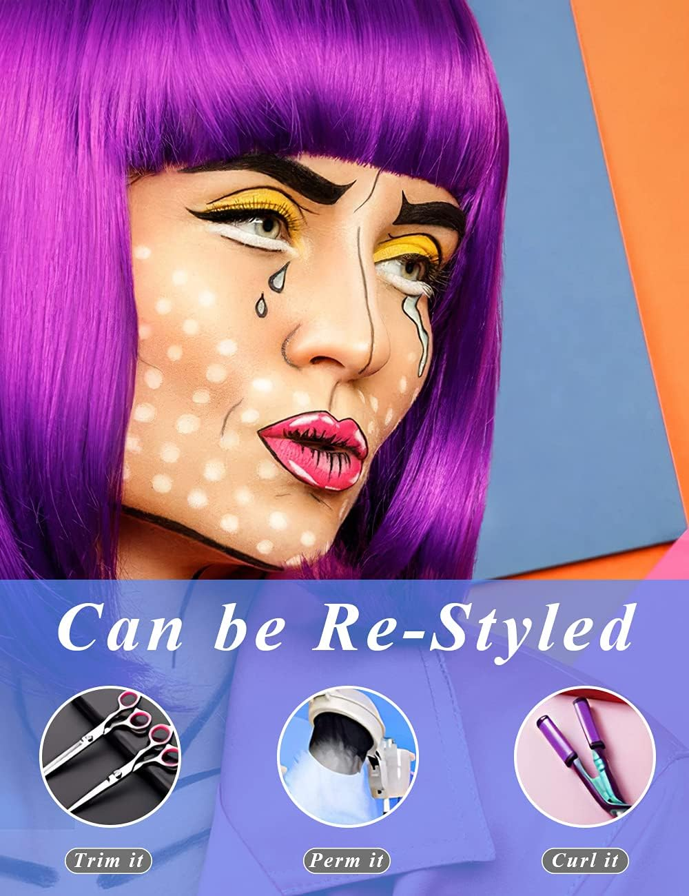 LOHO MAGICA 9 Pack Colored Wigs, Funky Colorful Wigs, Short Bob Hair Wigs, Neon Party Wig, Cosplay Wig with Rimless Heart Shape Sunglasses - One Size for All Women Adults Halloween Costume Night Club image number 4