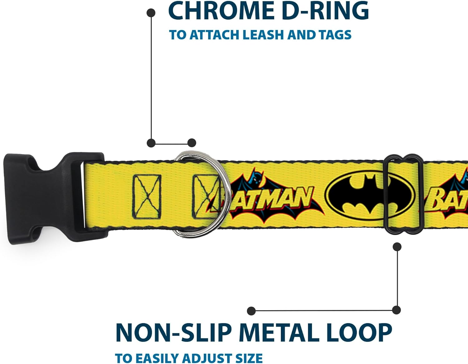 Buckle-Down Plastic Clip Dog Collar, Vintage Batman Logo and Bat Signal-3 Yellow/Black, 18 to 32 Neck Size X 1.5 Inch Width image number 4