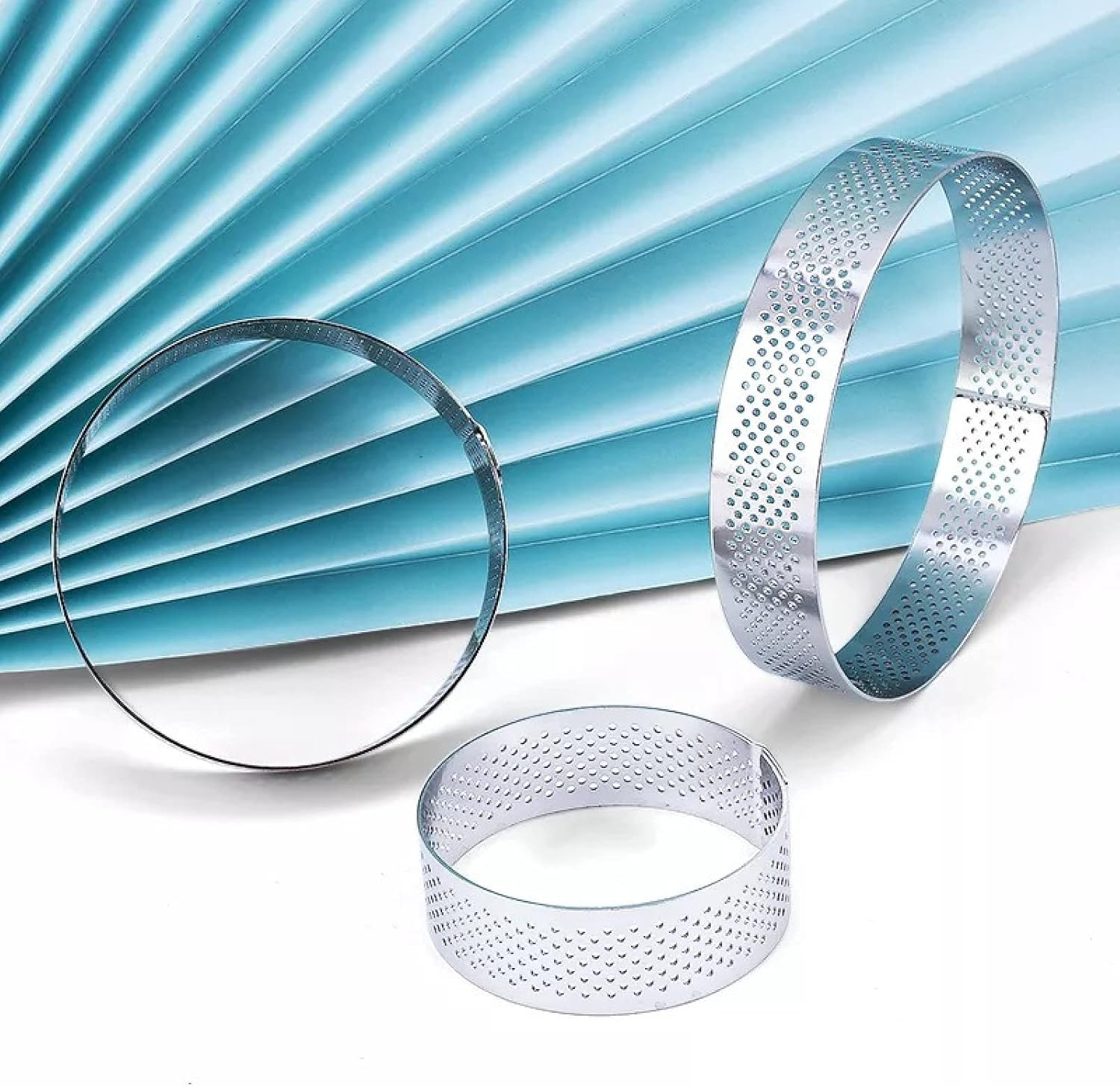 Cake Ring Tartlet Pie Baking Perforated Stainless Ring Mousse Heat-Resistant Molds DIY Circle Cutter 2Pcs 20Cm - 10Cm image number 6