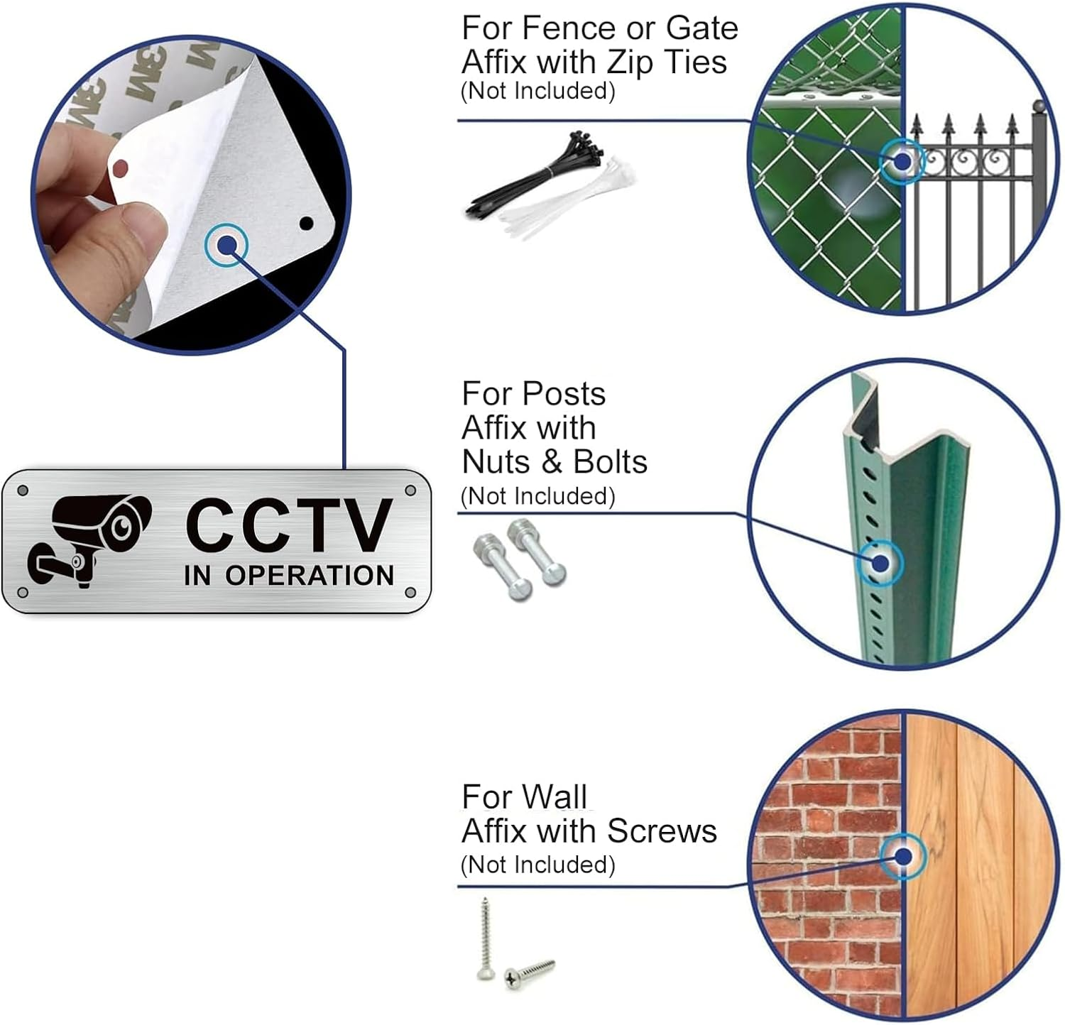 4 Pack CCTV in Operation Signs - 5.91X1.97 Inches Small Brushed Aluminum CCTV Warning Stickers, Self-Adhesive Waterproof CCTV Signs for Doors, Walls, Windows Indoor/Outdoor image number 3