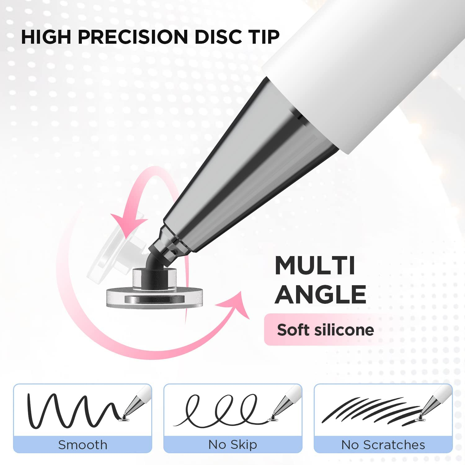 Stylus Pen for Ipad, Disc Tip Pencil Tablet Stylus Compatible with Apple Ipad Pro/Ipad 6/7/8Th/Iphone/Samsung Galaxy Tab A7/S7/All Touch Screens (White) - Silver image number 3