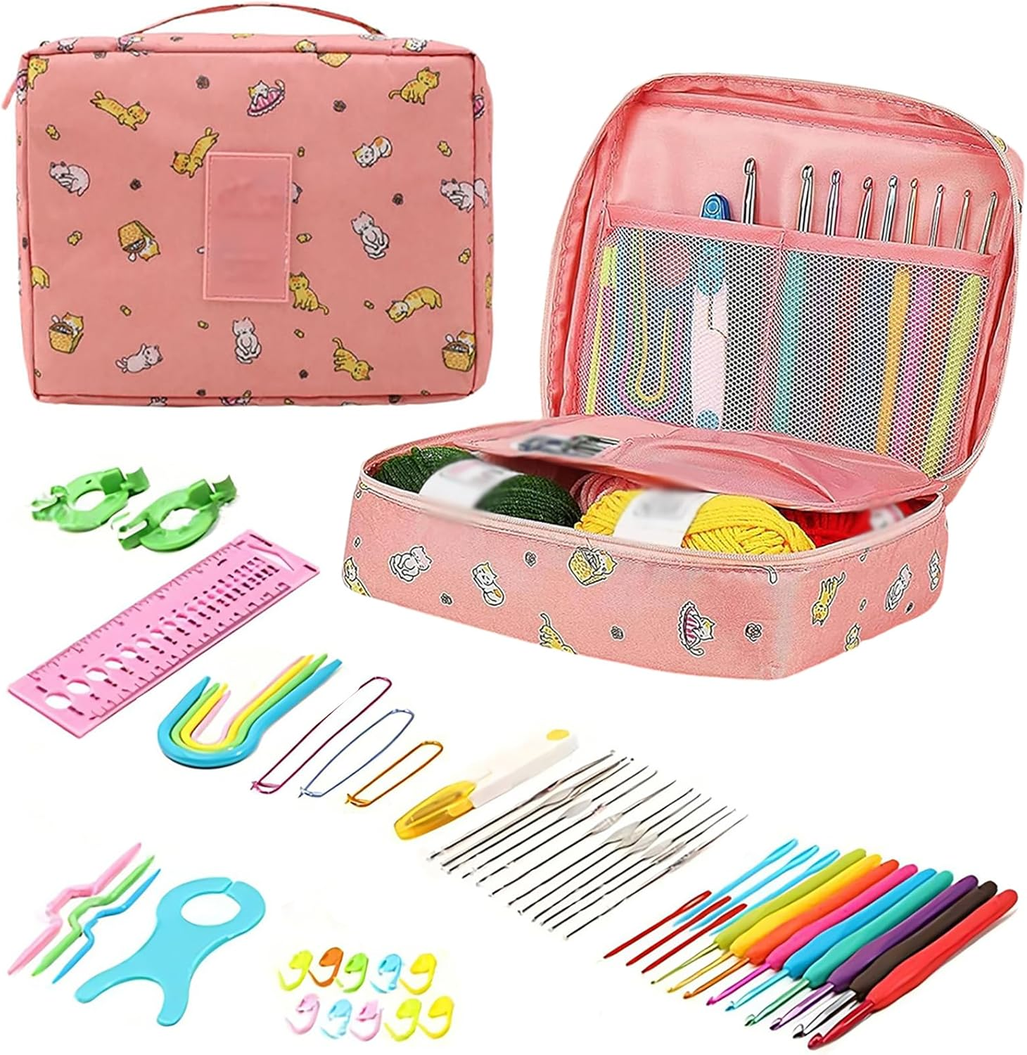 58PCS Complete Adult Beginner Crochet & Knitting Kit: 0.6-6.0Mm Hooks, Yarn, Bag & Accessories Included for Easy Learning & Creative Crafting image number 5