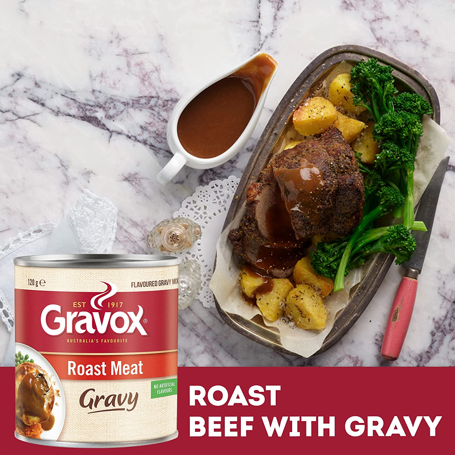 Gravox Roast Meat Gravy Mix Tin for Gravy and Liquid Stock Instant Gravy Powder 120G image number 1