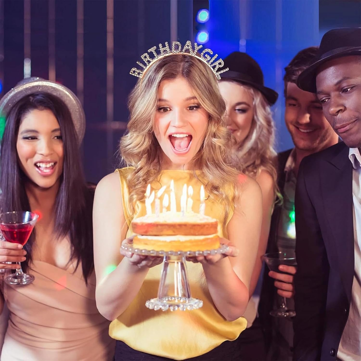 Dinghaole 2 Pcs Birthday Girl Headband Crown, Gold Silver Happy Birthday Crown Bling Rhinestone Hair Band, Princess Tiara Sweet Happy Birthday Accessories for Women Girls Party Festival Decorations image number 1