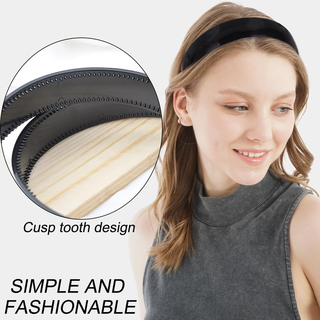 VJUYSW 5 Pieces Hair Band with Teeth Headbands Plastic Hair Bands 20 Mm Wide Headband DIY Headbands for Girls Women