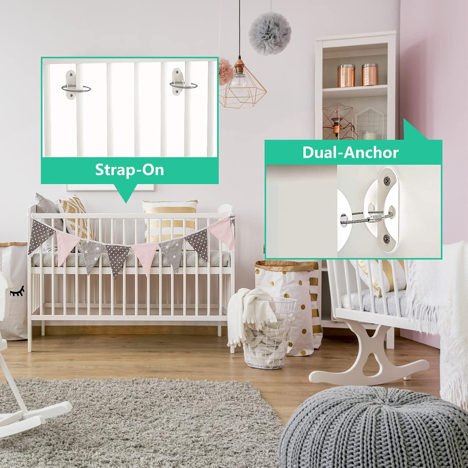 Furniture Anchors (10 Pack) for Baby Proofing, Furniture Straps anti Tip Furniture Anchor Securing 400 Lbs/Keep Baby Pet Safety from Falling Furniture, Metal White Earthquake Straps