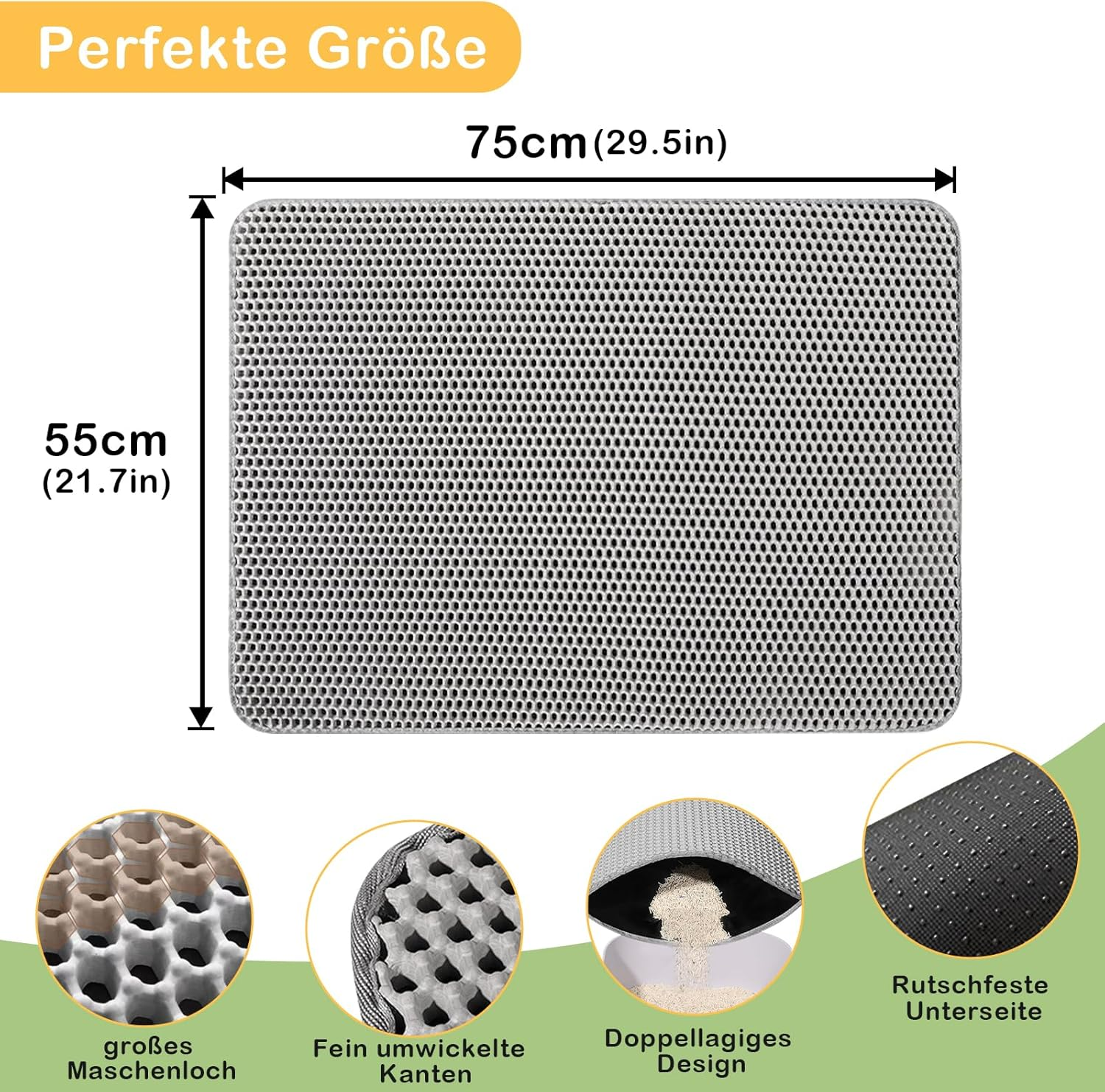 Phantasy Cat Litter Tray Mat 55 X 75 Cm, Black Cat Litter Mat, Honeycomb Design Mat, Waterproof Double Layer Design, Honeycomb Mat, Cat Litter Tray Mat