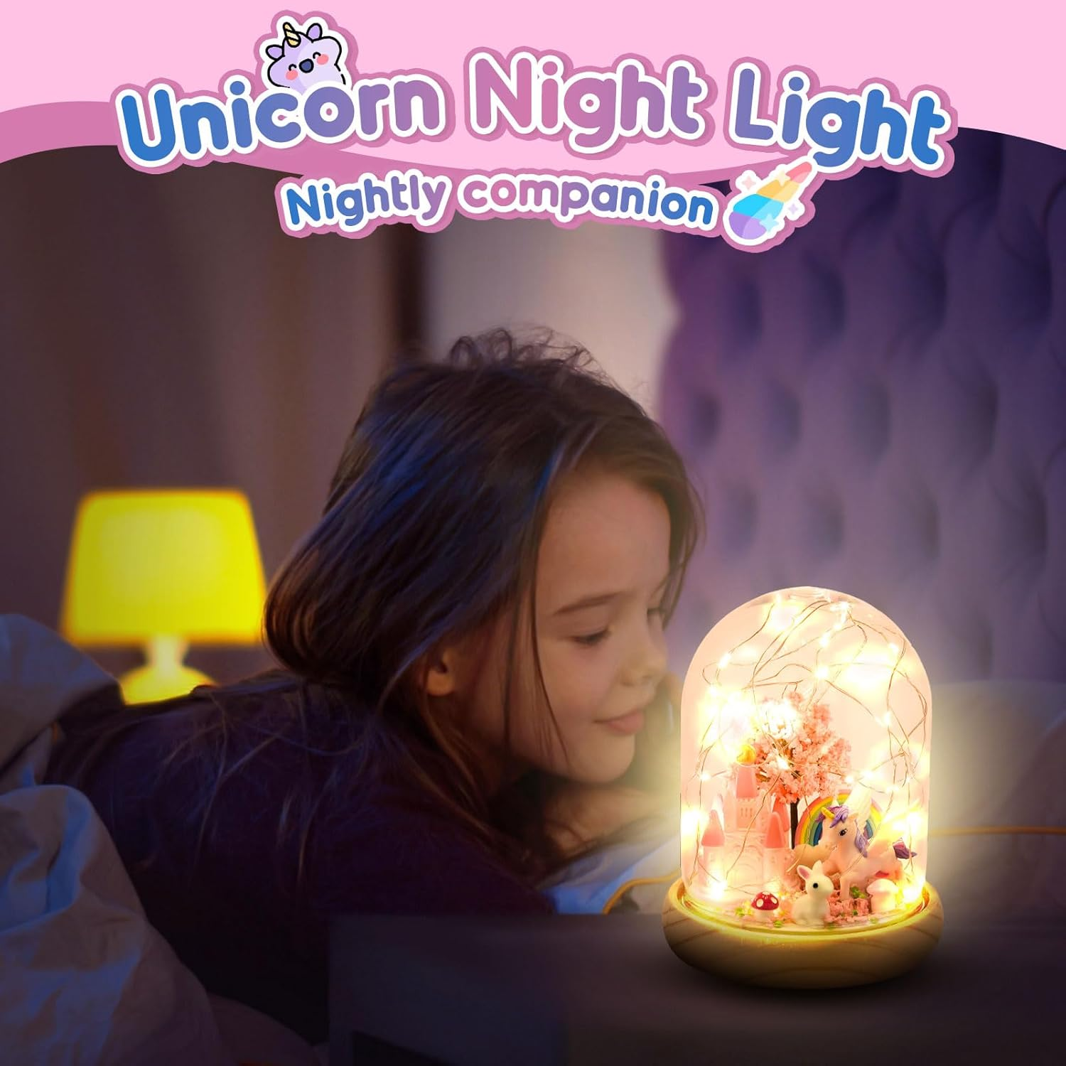 Girls Gifts Age 3-8, Vingtank Unicorn Toys for Girls Kids Night Light Toys for 3 4 5 6 7 8 Year Old Girl Birthday Gift Unicorn Craft Kits for Room Decor Desk or Shelf Christmas Display image number 6