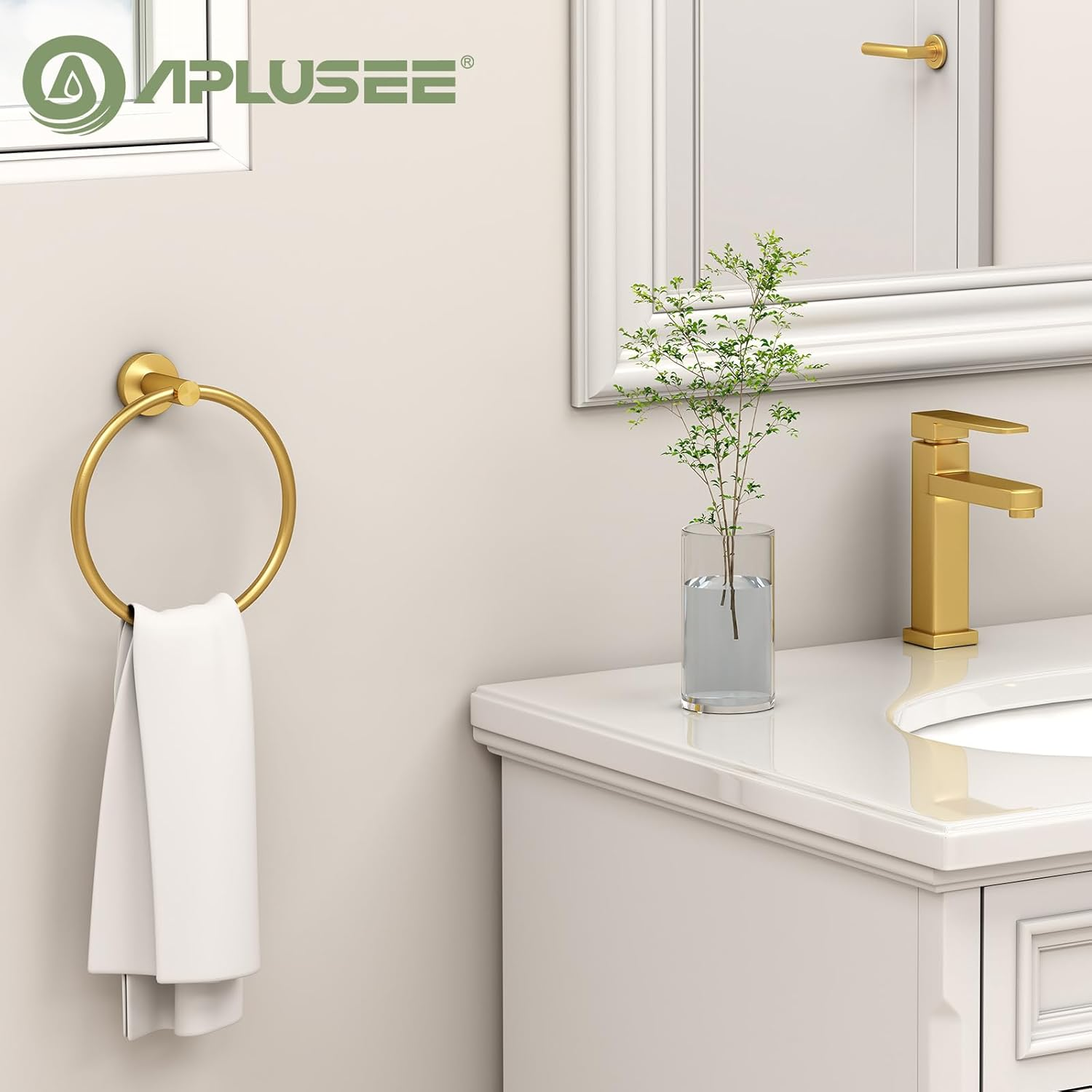 Aplusee Hand Towel Ring Brushed Gold, SUS 304 Stainless Steel round Towel Holder for Contemporary Bathroom Toilet Kitchen Storage, Wall Mounted image number 6