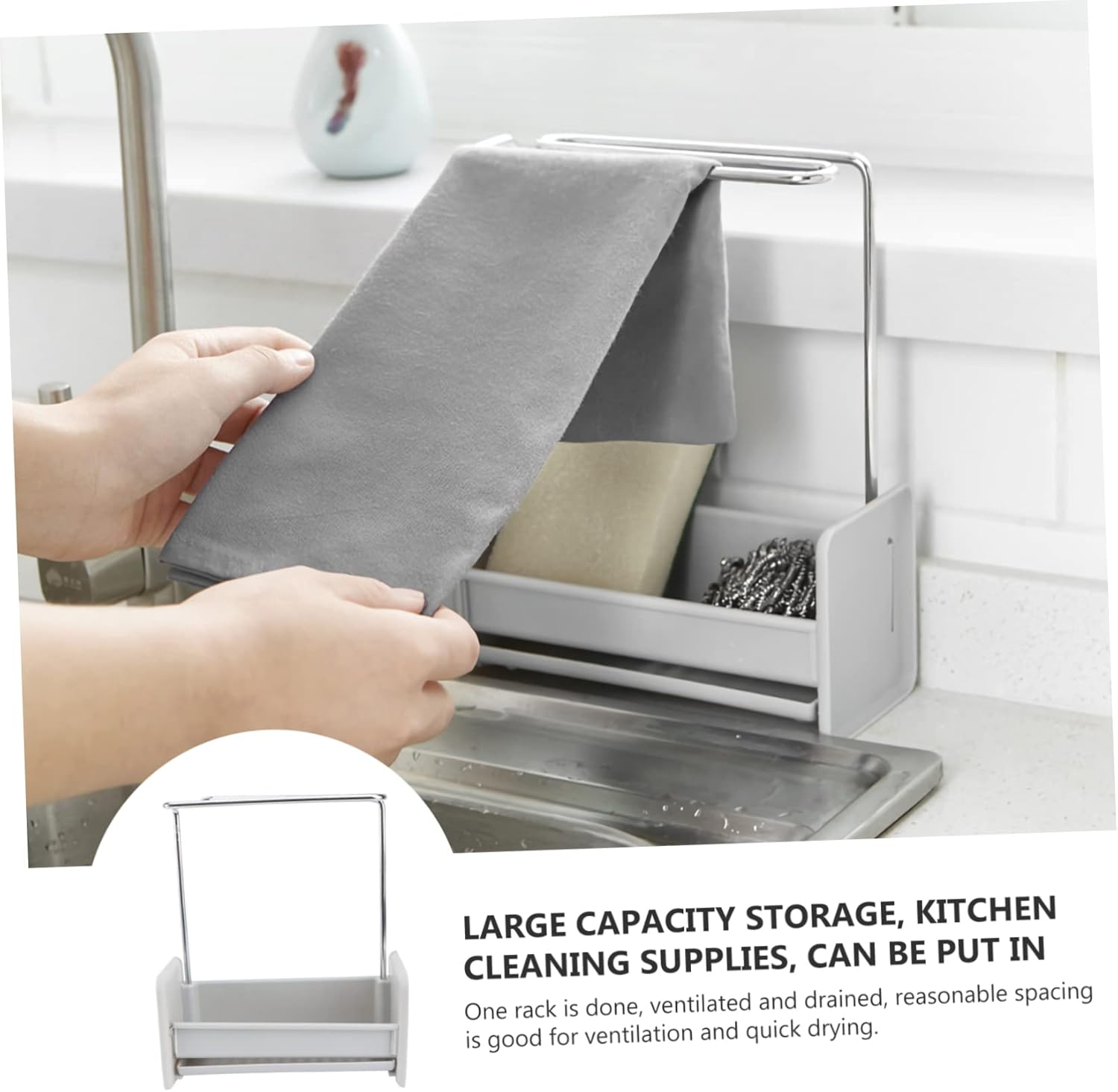 LABRIMP Elegant Modern Design Sink Rack Dish Drying Rack over Sink Kitchen Wall Storage Cleaning Cloth Holder image number 4