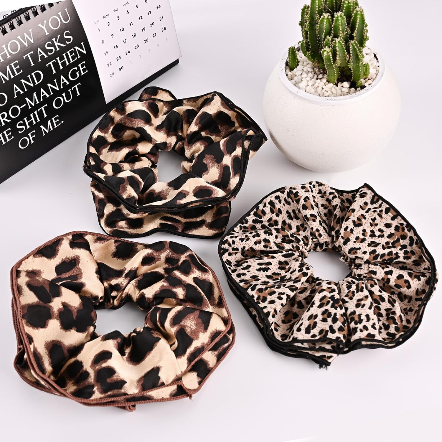 Mtuihfo 3 PCS Leopard Print Scrunchie, Oversized Scrunchies Satin Elastic Giant Hair Accessories Animal Print Gifts for Thick Curly Hair Women Girls Ponytail Holders Hair Ropes image number 5