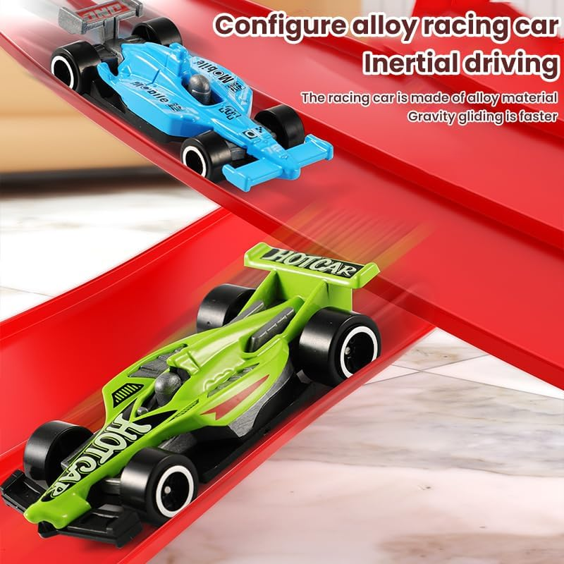 3.9 M Flexible Race Car Track, Rolls up Portable Racetrack with Suction Cups, DIY Highway with 4 Cars,Compatible with Diecast 1/64Th Cars,Kid Toy for Ages 3 & Up(Red) image number 5