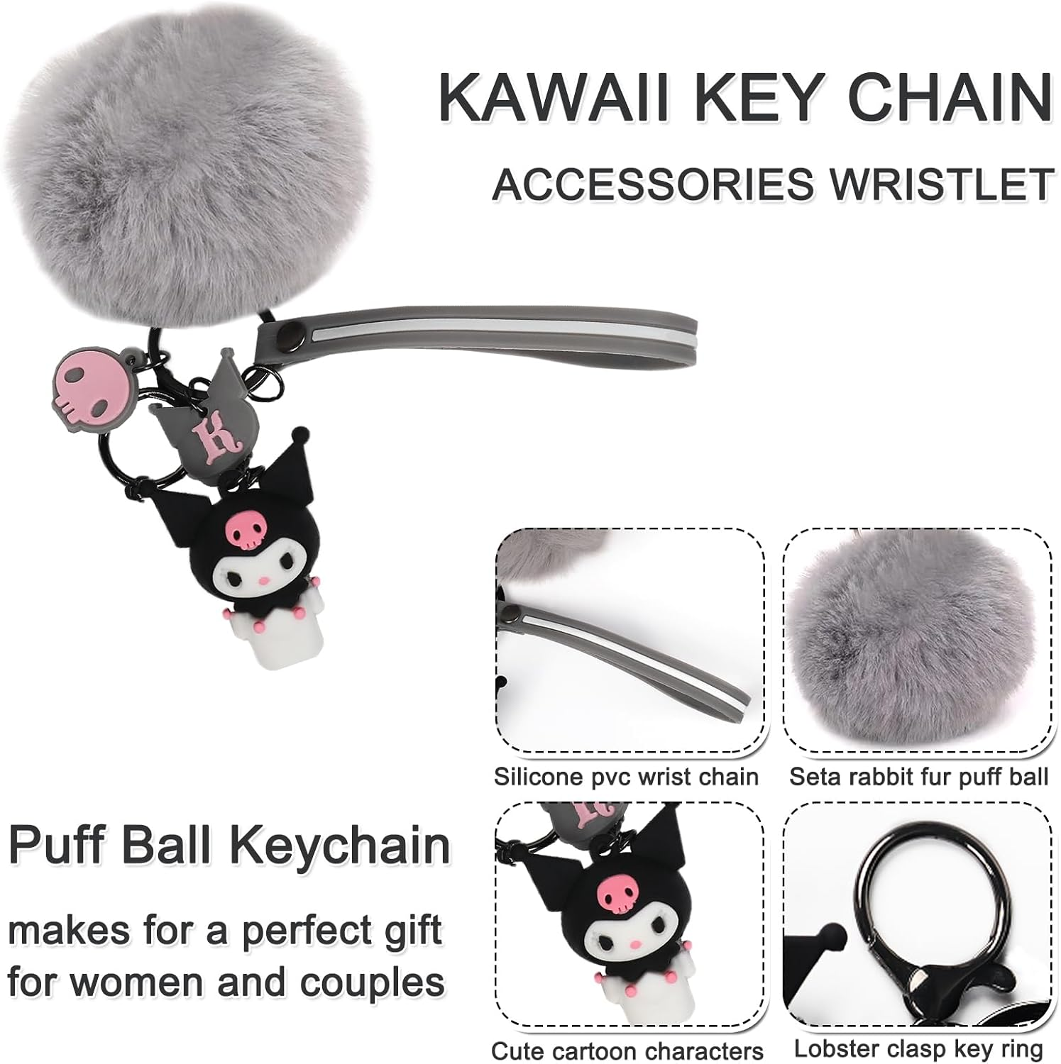 Stanley Cup Accessories Set, Cartoon Cute Kawaii Pom Pom Design Water Bottle Handle Strap, Silicone Stanley Cup Boot, Stanley Charms for Stanley Cup 30/40Oz Tumble image number 3