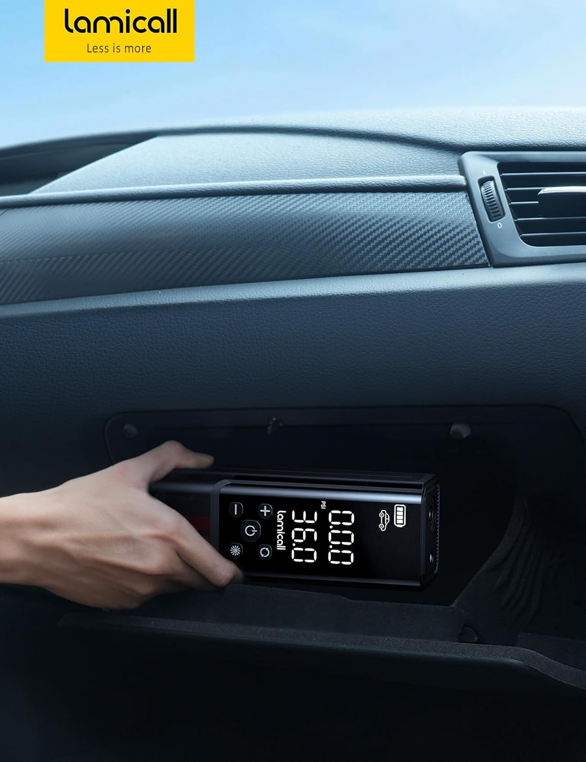 Tire Inflator Portable Air Compressor - Lamicall 150 PSI 5000Mah Cordless Car Air Pump, 1 Min Fast Inflate, Electric Tire Pump with 12V DC, Digital Pressure Gauge, LED Light, for Auto Bike Motorcycle image number 1