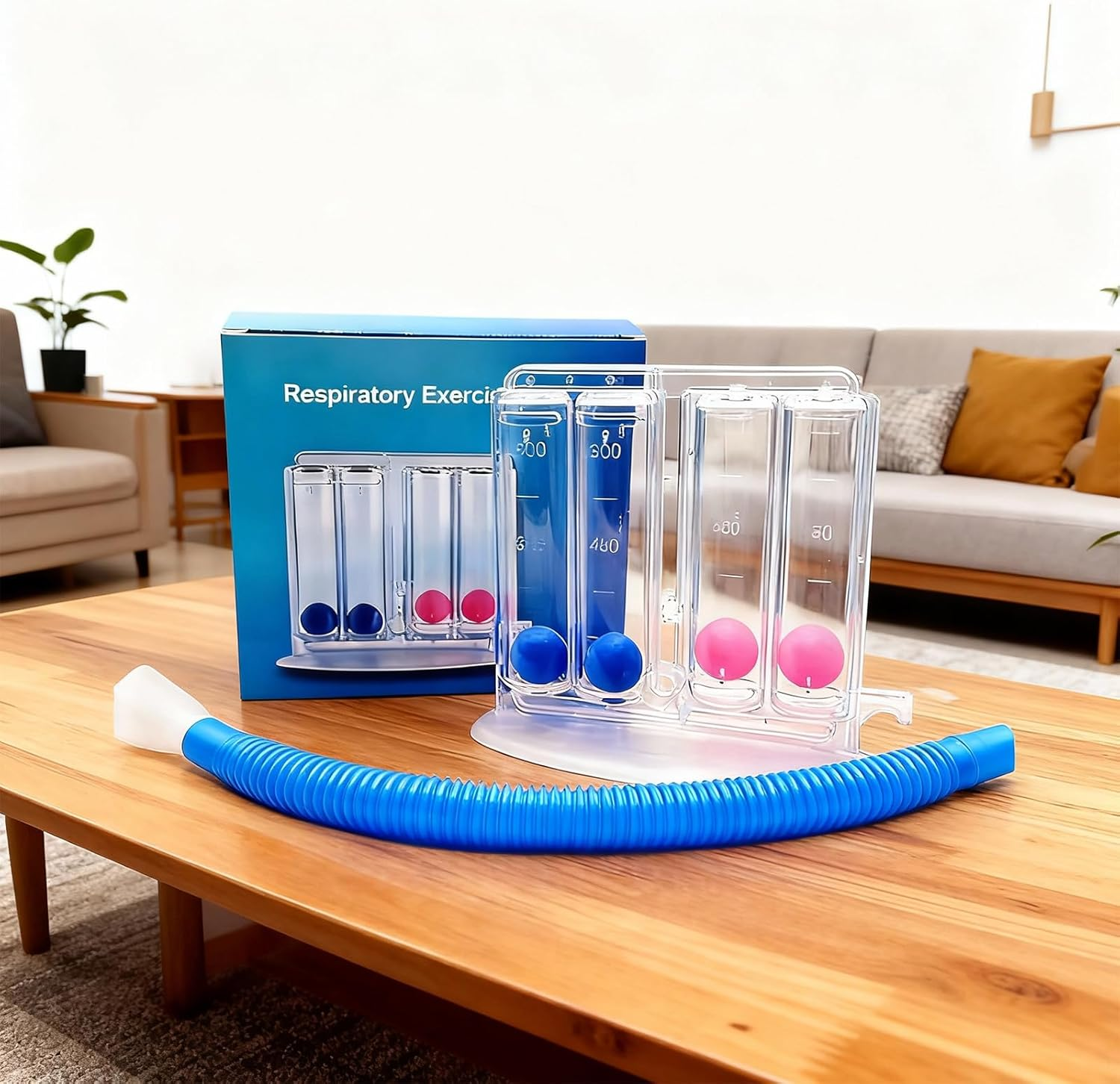 Four-Ball Breathing Trainer, Durable Deep Breathing Lung Exerciser, Spirometer Lung Exerciser, Washable Breathing Exercise Device, Breathing Measurement System with Handle
