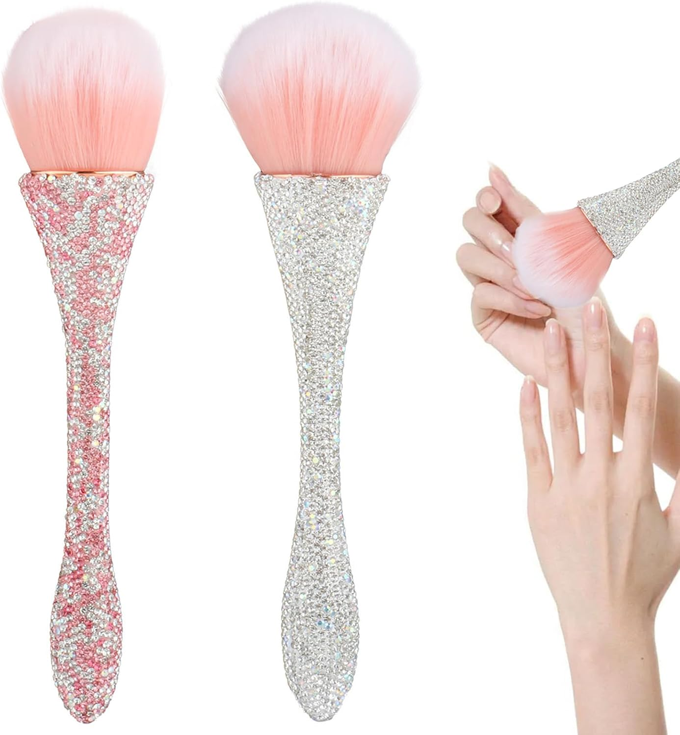 2 PCS Nail Art Dust Brush Shiny Rhinestone Nail Fust Brush Ultra Soft Nylon Dust Brush for Nails Large Brush Cleaner Nail Brushes for Nail Art Cleaner Tools Shape Nail Brush & Makeup Brush