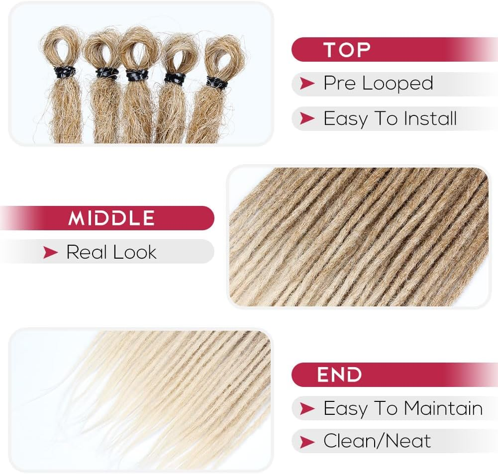 KRALER Thin Ombre Brown to Blonde Dreadlocks Extensions 22" 0.6Cm Synthetic Crochet Braided Hair Backcombed Dreads Extensions(10 Strands)