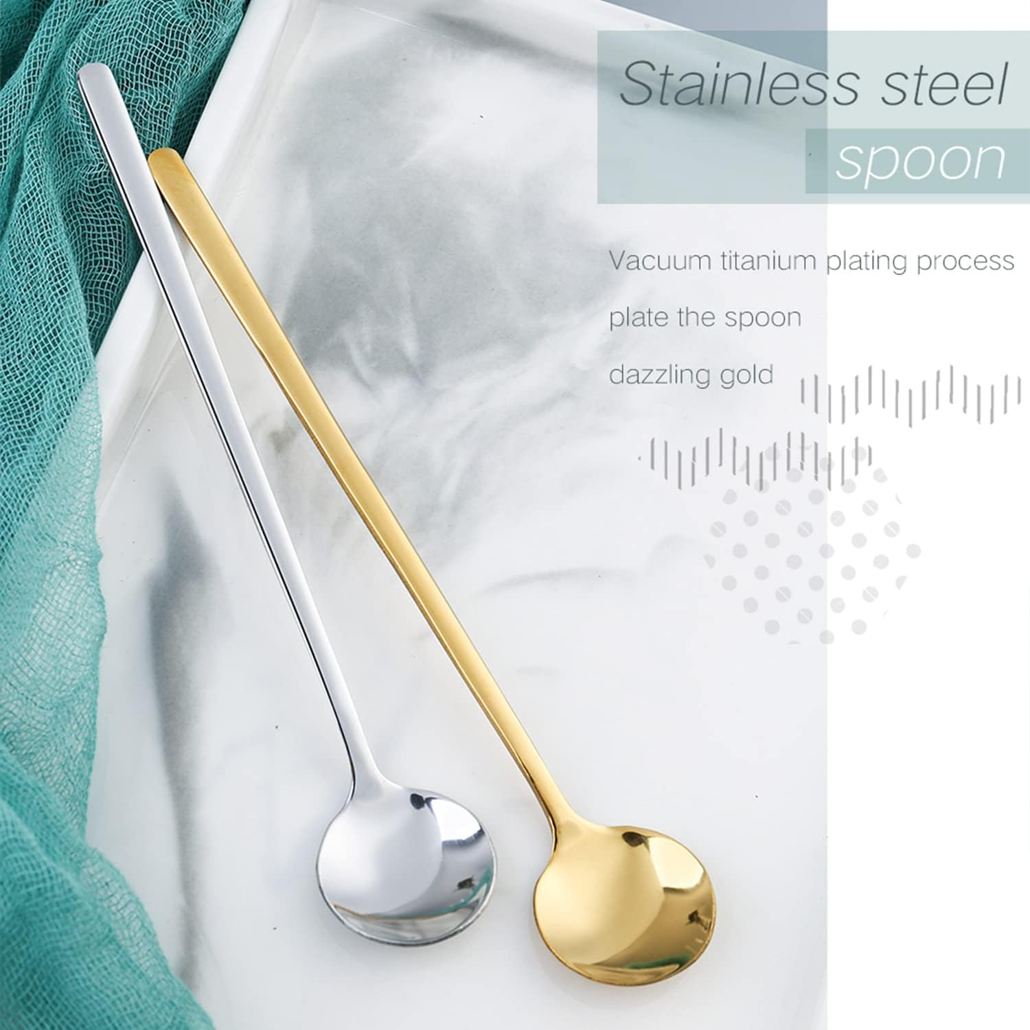 4 Pack Stainless Steel Coffee Spoon, 6.7 Inch Stirring Spoons, Cocktail Stirring Spoons for Coffee Tea Dessert Cake Ice Cream Cappuccino (Gold) image number 1