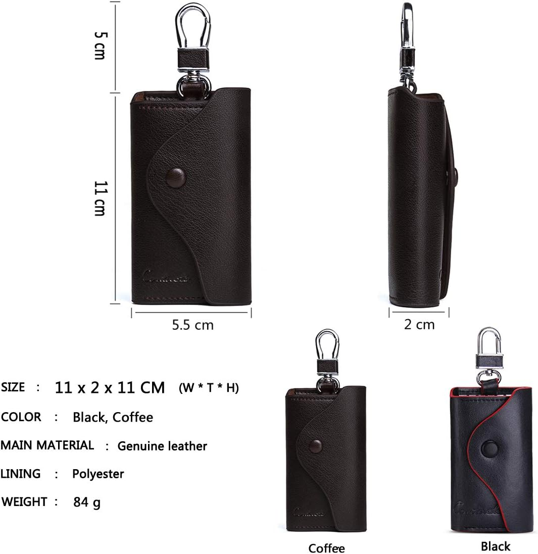 Contacts Car Key Case for Men and Women Small Leather Key Holder Key Cover with 6 Keychains image number 3