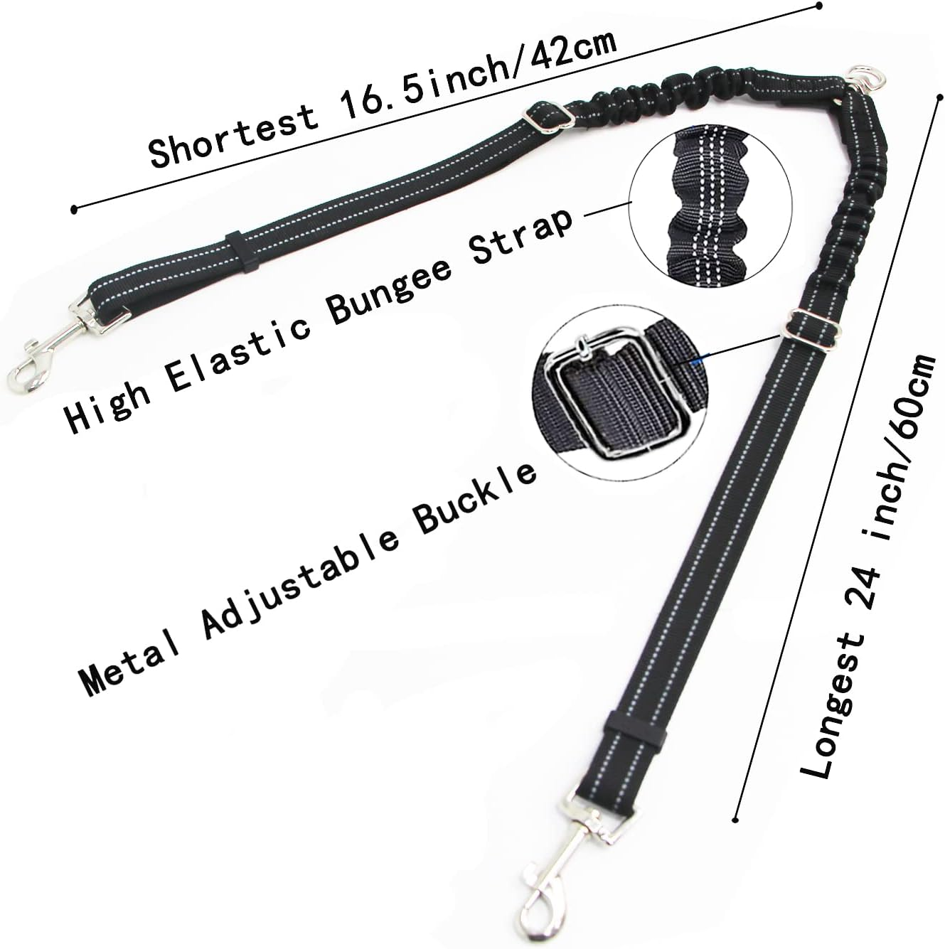 Double Dog Lead Coupler, No Tangle 360&deg;Swivel Rotation Two 2 Dog Lead Splitter, Heavy Duty Adjustable Bungee Reflective Dual Dog Leash for Walking Medium Large Dog (Black-Small) - Black image number 7