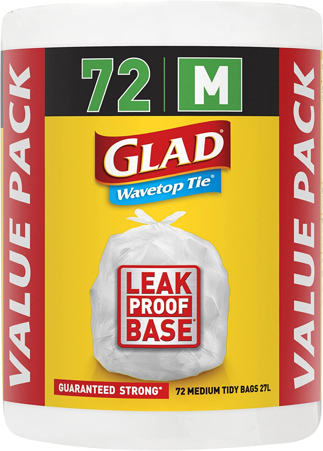 Glad Wavetop Tie Kitchen Tidy Bags, 72 Medium Garbage Bags, Medium Size Fits 27L Bin, 72 Count