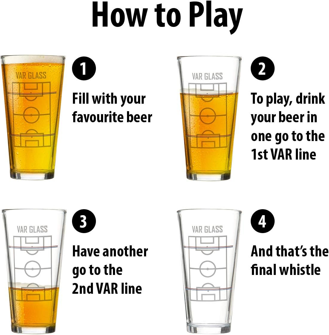 CKB LTD VAR Beer Glass and Drinking Game - Football Theme - Novelty Gift Set - 570Ml image number 3