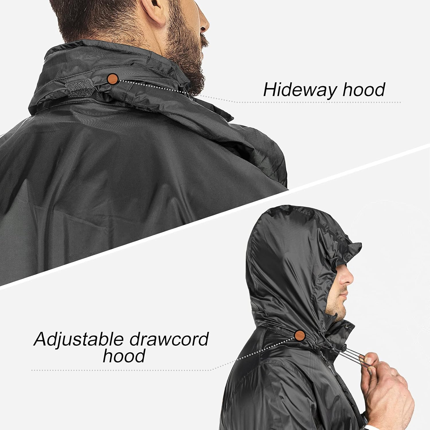 33,000Ft Men'S Waterproof Rainsuit Hooded Jacket Rain Trousers Packable Raincoat Sets Windproof Two Piece Waterproof Suit with Safety Reflectors for Fishing Hiking Camping image number 2