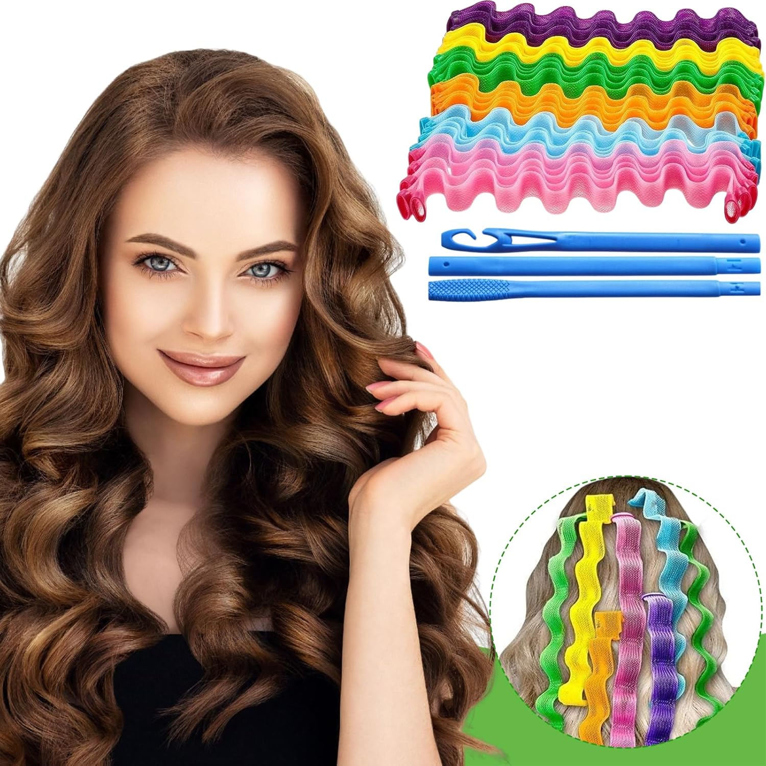 SZSMW 36 Hair Rollers - Waves - Curlers Long Hair - Suitable for Anyone Who Want to Create Their Own Wavy Hairstyles, Suitable for All Hair Types (30 Cm, with 2 Styling Hooks) image number 1