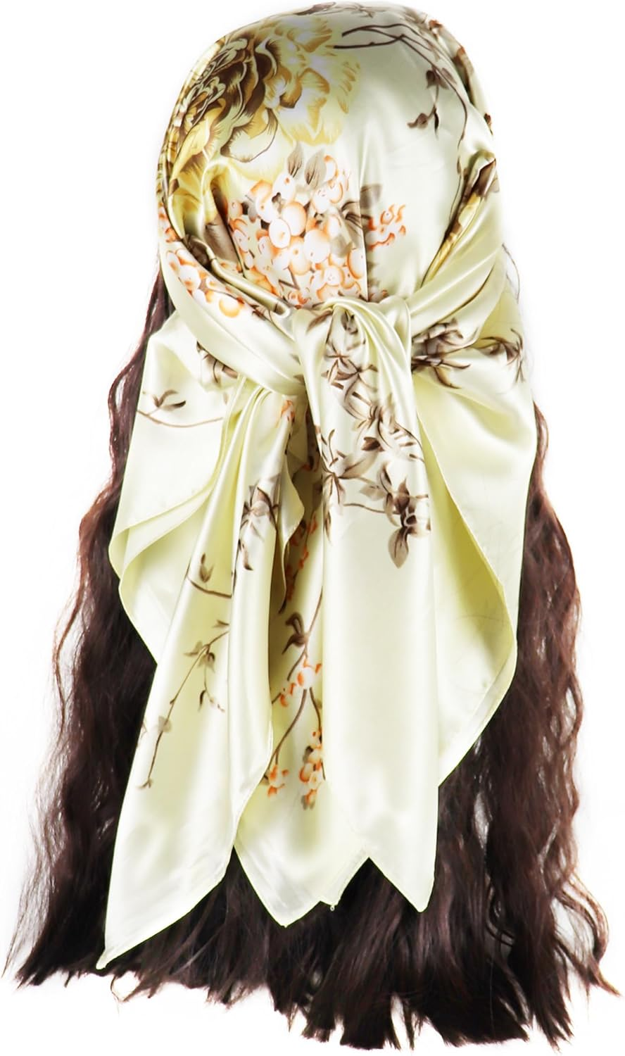 Vabovin Women'S 35" Satin Square Silk like Hair Scarves and Wraps Headscarf for Sleeping - 006 Yellow Cashew Design image number 2