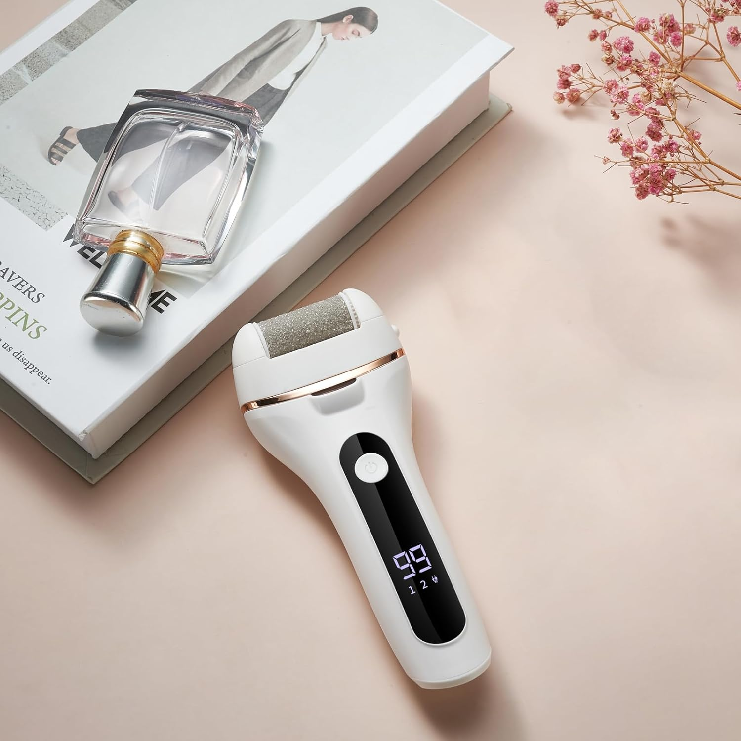 Electric Foot Callus Remover, Professional Electric Feet File Rechargeable Foot Scrubber Pedicure Kit with 3 Roller Heads for Heels and Dead Skin White image number 2