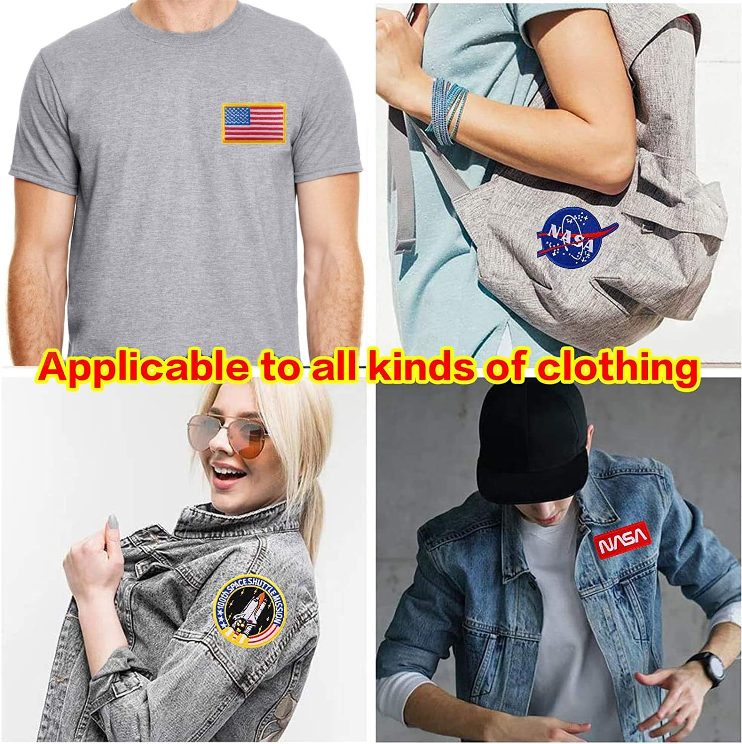 Space Shuttle Patches,Nasa Patches,Bfuee Apoll Patches,Us Flag Patches for Hats,Jackets,Shirts,Vests, Shoes, Jeans 8 Pieces image number 2
