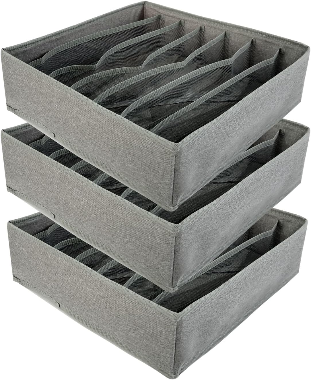 SCIKHEFT 3 Pack Bra Underwear Drawer Organizer Dividers Foldable Dresser Closet Organizers and Storage Boxes for Bra, Socks, Underwear, Ties(Grey) image number 4