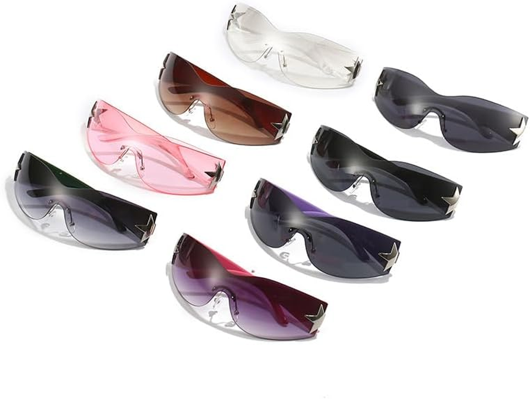 LJCZKA Rimless Star Sunglasses Y2K for Women Men, Oversized Wrap around Sunglasses One Piece Futuristic Shades UV400 Protection - Brown / Gradient Brown image number 2