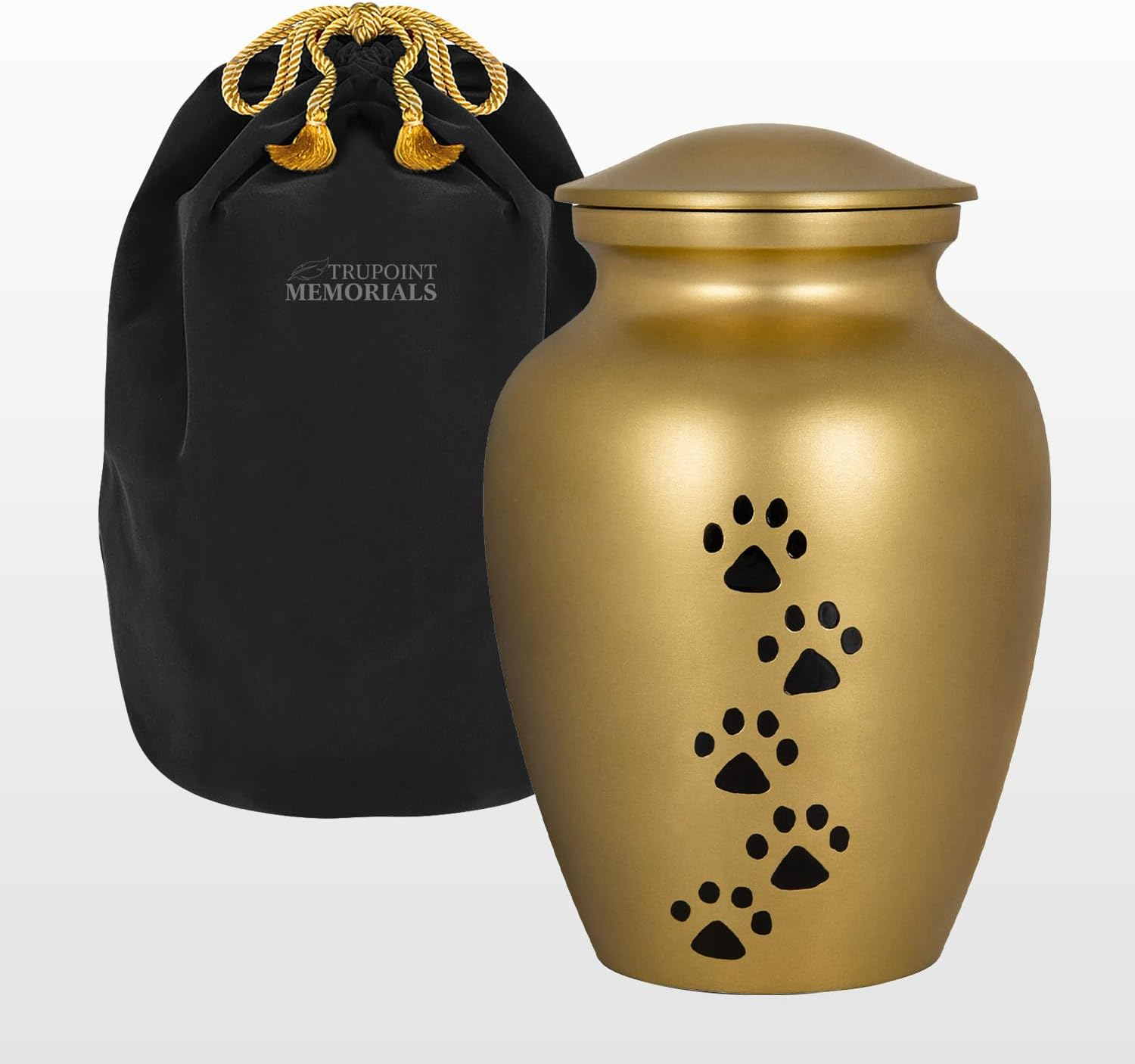 Always Faithful Small Gold Pet Urns for Dogs Ashes and Cats Too - Find Peace and Comfort with This Quality Dog or Cat Pet Urn - 4 Inches Tall Holds Remains up to 17 Lbs - with Velvet Bag image number 5