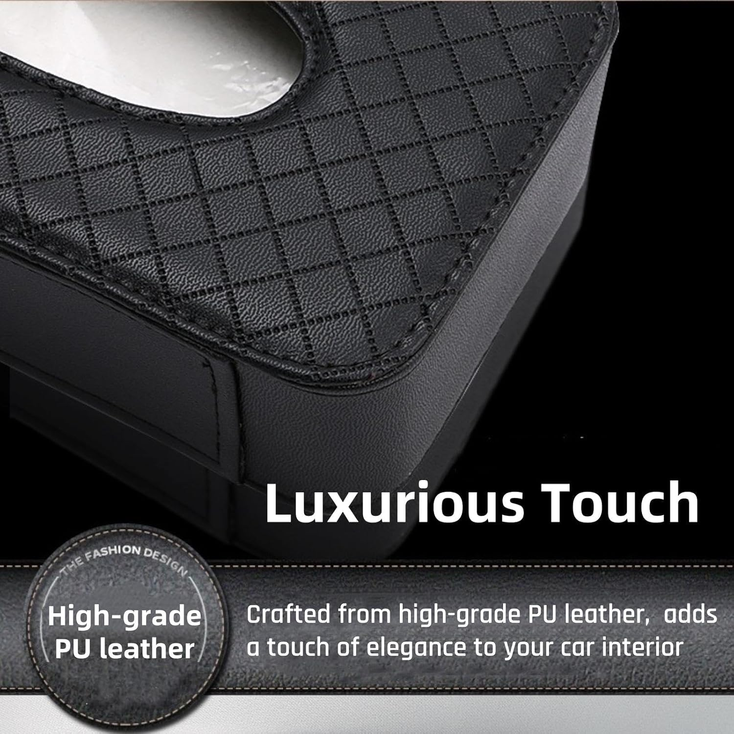 Classic Black PU Leather Car Tissue Holder, Rectangular Wipes Dispenser for Universal Auto, SUV, Model 3, Model Y image number 3