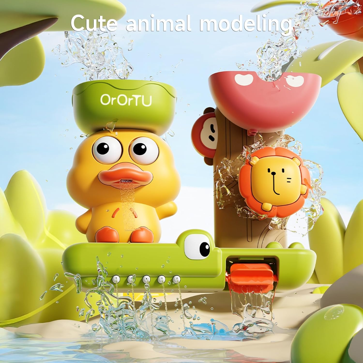 OR or TU Bath Toys Bathtub Toys for Baby Toddler Waterfall Spinning Gears 4Pcs Wind-Up Swimming Bath Toy No Battery Water Toy for Kids 18M+