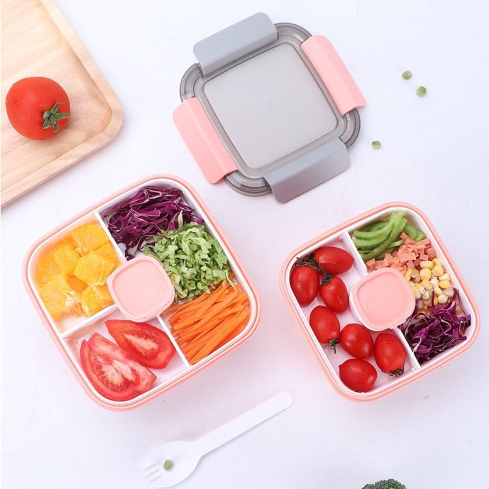 WADY Salad Bowls, Salad Lunch Container, Salad Bowls to Go for Lunch, Bento Style Food Storage with 3 Compartments for Salad, Sandwich, Snacks, Toppings & Dressing, Leak-Proof and BPA Free (Pink) image number 6