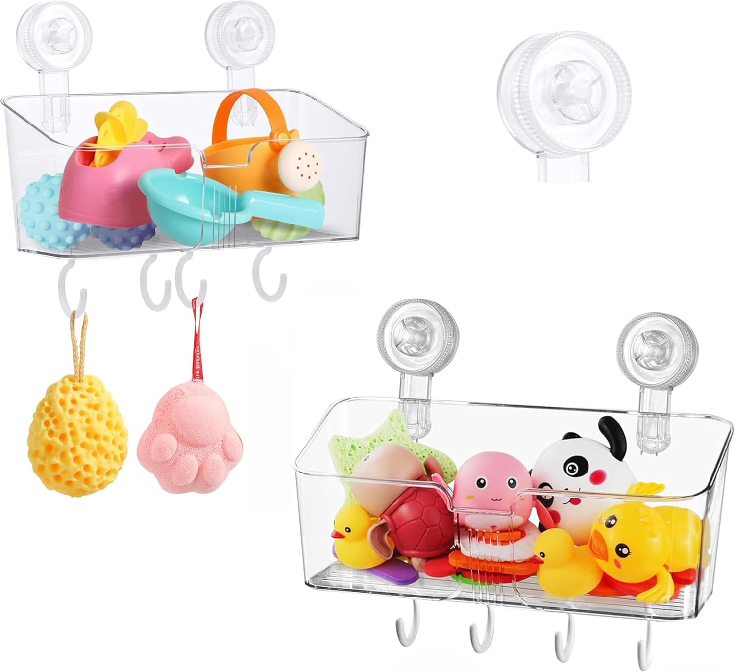 2-Pack Clear Bath Toy Organizer | Large Bathtub Storage Holder with Suction Cup Hooks,Easily Access and Sort Bath Toys and Toiletries,Durable Design for Tidy Bathroom Fun image number 1